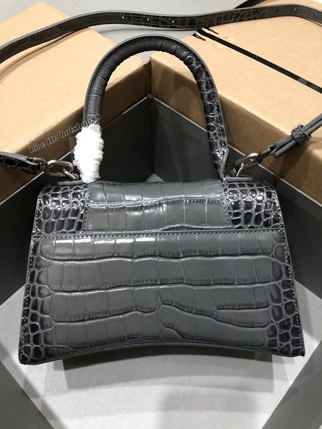 Balenciaga專櫃爆款大號手提女包 巴黎世家升級版鱷魚深灰銀扣Hourglass沙漏包 fyj1624